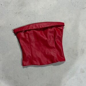 Skye to Moon – Faux Leather Tube Top – Women's S – Red Bandeau Y2K